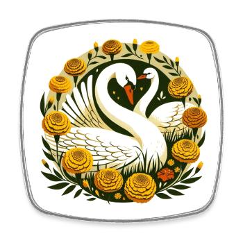 Swan Circle in Golden Flora - Square fridge magnet - white - Front