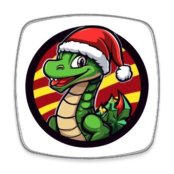 Dino Santa im Weihnachtskreis - Viereckiger Kühlschrankmagnet - Weiß - Vorne