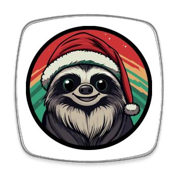 Weihnachts-Sloth im Santa-Hut - Viereckiger Kühlschrankmagnet - Weiß - Vorne