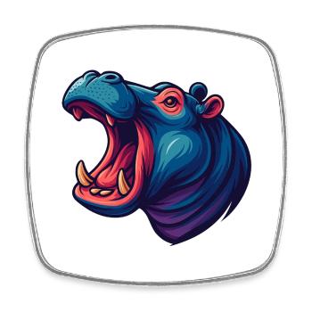 Neon hippo with an open muzzle - Square fridge magnet - white - Front