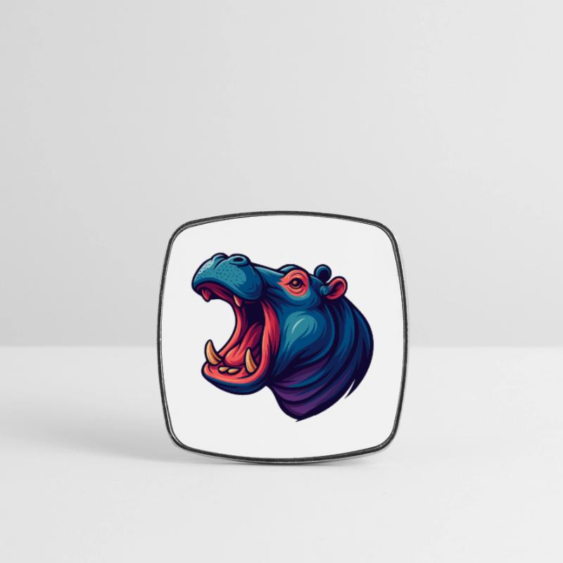 Neon hippo with an open muzzle Square fridge magnet