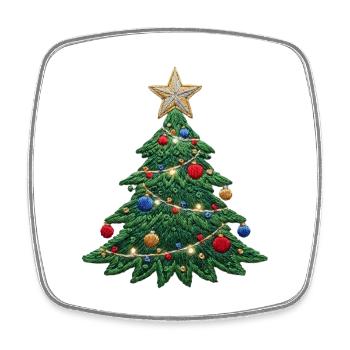 Sapin de Noël brodé – Motif de Noël (imprimé) - Magnet carré - blanc - Devant