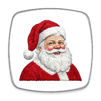 Embroidered Santa Claus – cheerful design (printed) - Square fridge magnet - white - Front