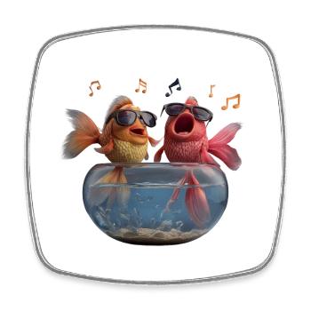Poisson rouge chanteur avec des lunettes de soleil en verre - Magnet carré - blanc - Devant