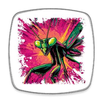 Praying Mantis Pop Art Street Art Neon Colorful - Square fridge magnet - white - Front