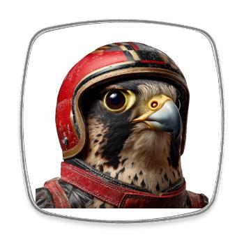 Falcon with Racing Helmet Vintage Motorcycle Bird of Prey - Square fridge magnet - white - Front