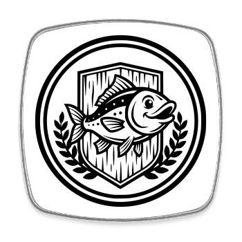 Angler Coat of Arms Fish Club Logo Vector - Square fridge magnet - white - Front