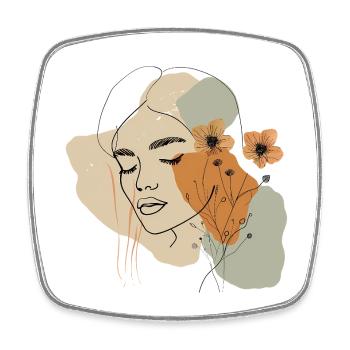 Boho Woman Line Art – Floral Minimalist Portrait - Viereckiger Kühlschrankmagnet - Weiß - Vorne