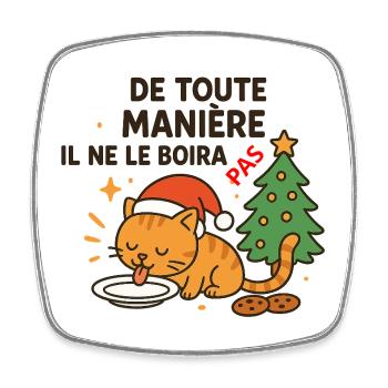 Festive Christmas Cat Who Refuses Drinking - Square fridge magnet - white - Front