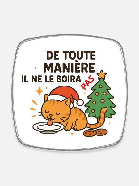 Festive Christmas Cat Who Refuses Drinking - Square fridge magnet - white