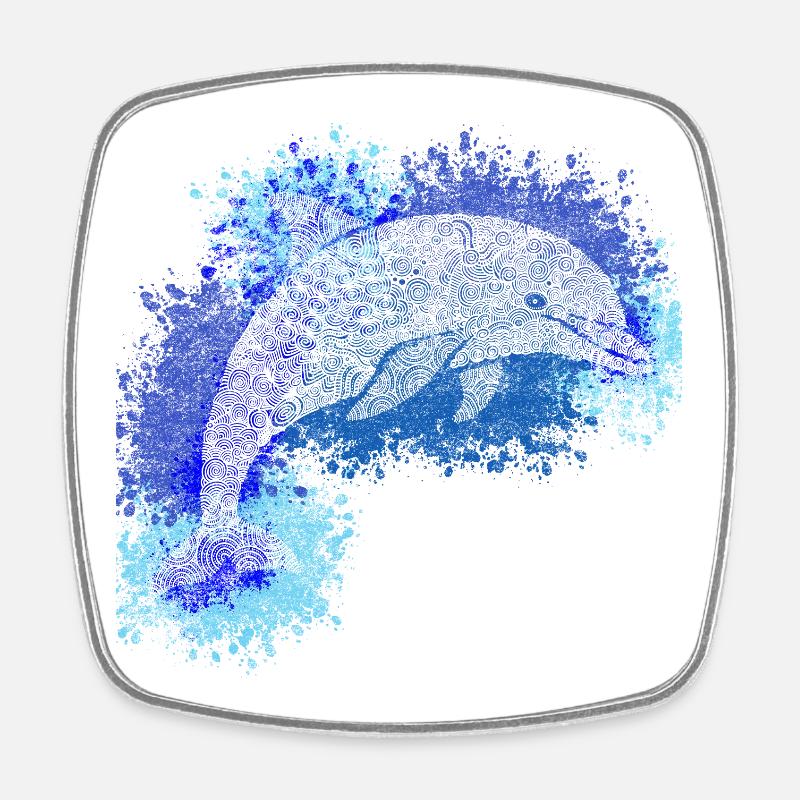 Zentangle Dolphin - Square fridge magnet - white