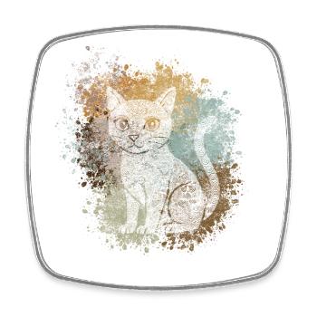Zentangle-Katze - Viereckiger Kühlschrankmagnet - Weiß - Vorne