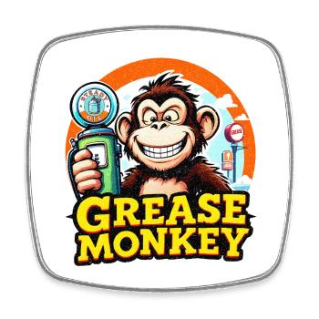 GreaseMonkey Retro Fuel Pump - Square fridge magnet - white - Front
