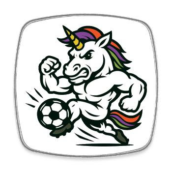Power Unicorn Soccer Mascot Sprinting Fast - Square fridge magnet - white - Front