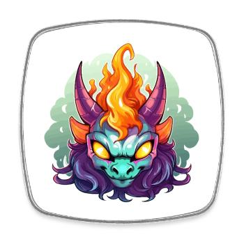 Flame Head Demon Face - Square fridge magnet - white - Front