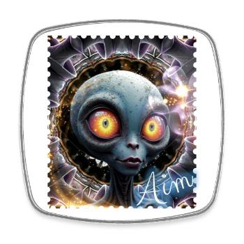Alienaugen im Nebelkreis - Viereckiger Kühlschrankmagnet - Weiß - Vorne