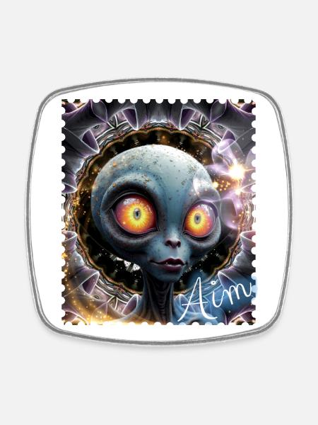 Alien eyes in the fog circle - Square fridge magnet - white