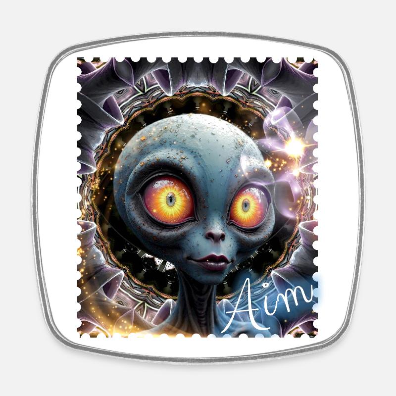 Alien eyes in the fog circle - Square fridge magnet - white