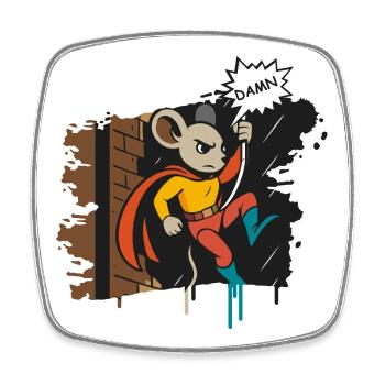 Superhelden Maus am Seil Comic Cartoon - Viereckiger Kühlschrankmagnet - Weiß - Vorne