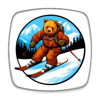 Ski Bär - Viereckiger Kühlschrankmagnet - Weiß - Vorne