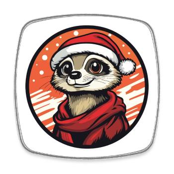 Suricate avec un chapeau de Père Noël - Magnet carré - blanc - Devant