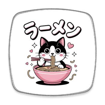 Ramen Cat - Food Lover Design - Magnet carré - blanc - Devant