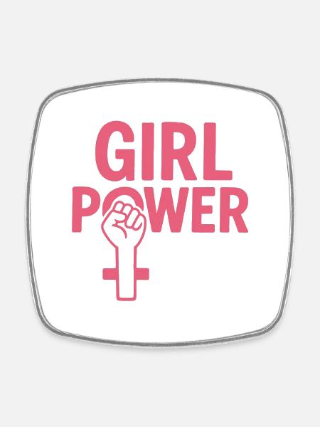 Emblème du poing rose du Girl Power - Magnet carré - blanc