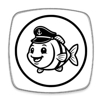 Lustiger Fisch Kapitän Mütze Comic - Viereckiger Kühlschrankmagnet - Weiß - Vorne