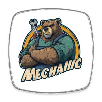 Mechaniker Bär Starkes Werkstatt Motiv - Viereckiger Kühlschrankmagnet - Weiß - Vorne