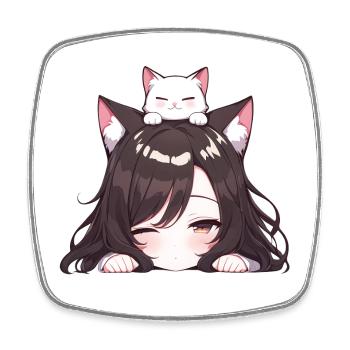 Anime Mädchen mit Katze Neko Girl - Viereckiger Kühlschrankmagnet - Weiß - Vorne