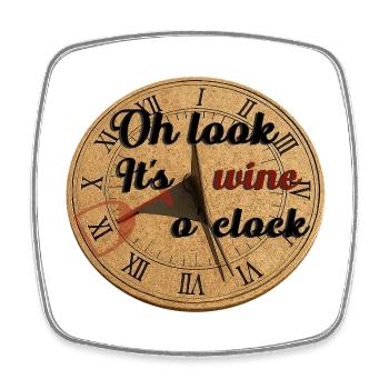 Oh regarde, c’est l’heure du vin – Illustration du cadran solaire - Magnet carré - blanc - Devant