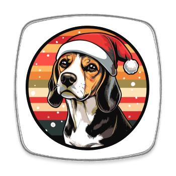 Beagle avec un chapeau de Père Noël - Magnet carré - blanc - Devant