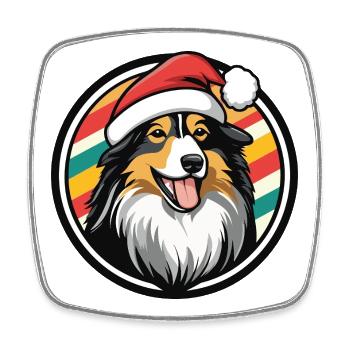 Chien de Noël avec le Père Noël - Magnet carré - blanc - Devant