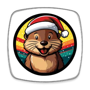 Winter otter in Santa hat - Square fridge magnet - white - Front