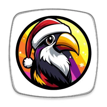 Colorful parrot with Santa hat - Square fridge magnet - white - Front