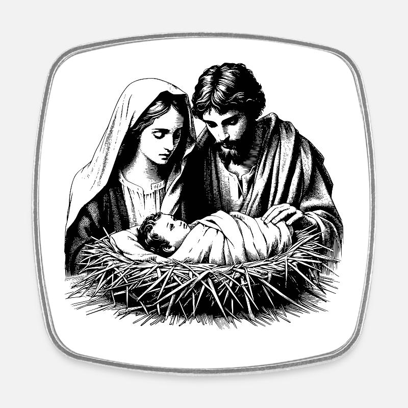 Weihnachtskrippe mit der Sagrada Familia - Viereckiger Kühlschrankmagnet - Weiß