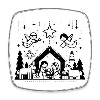 Christmas nativity scene drawn - Square fridge magnet - white - Front