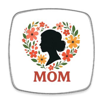 Floral Wreath Mother Silhouette - Square fridge magnet - white - Front