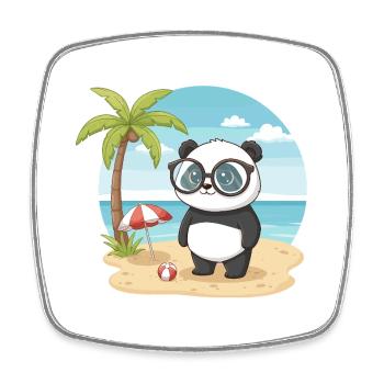 Vacances d’été sur la plage avec un panda mignon aux lunettes - Magnet carré - blanc - Devant