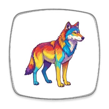 Bunte Wolf-Regenbogen-Pop-Art-Aquarell - Viereckiger Kühlschrankmagnet - Weiß - Vorne