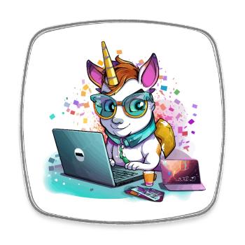 Laptop Unicorn with Glasses and Glitter - Square fridge magnet - white - Front