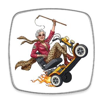Mamie sur un coureur aux flammes - Magnet carré - blanc - Devant