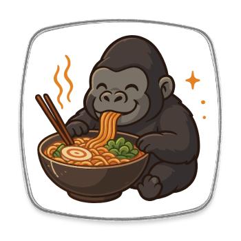 Gorilla with noodles ramen kawaii gorilla - Square fridge magnet - white - Front