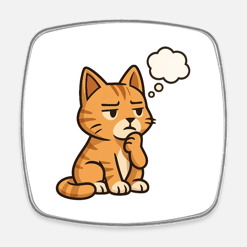 Chat-Réfléchi - Magnet carré - blanc