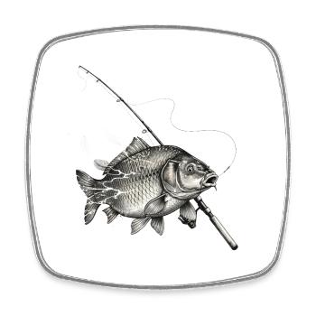 Carp Fish Rod Fishing Ink Vector - Square fridge magnet - white - Front