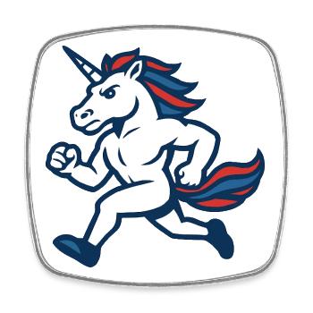 Fast Running Unicorn Athletic Power Mascot - Square fridge magnet - white - Front