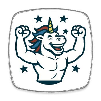 Strong Unicorn Gym Mascot Power Flex Design - Square fridge magnet - white - Front