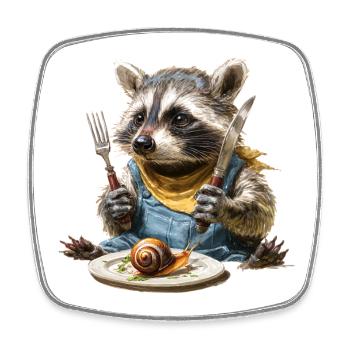 Chef raton laveur avec fourchette et couteau - Magnet carré - blanc - Devant