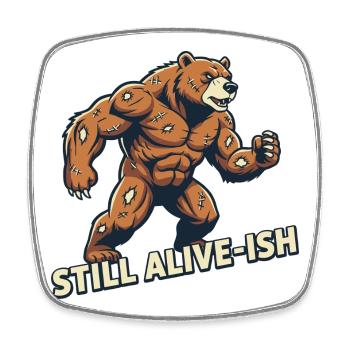 Undead Bear with Sewing Patches - Square fridge magnet - white - Front