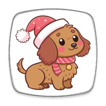 Kawaii Weihnachtshund mit rotem Hut - Viereckiger Kühlschrankmagnet - Weiß - Vorne